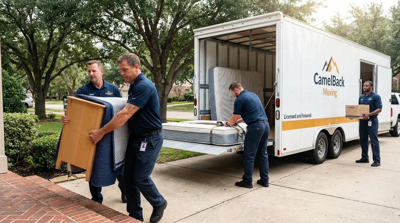 Crew loading residential truck for cross-state move from Rugby, ND