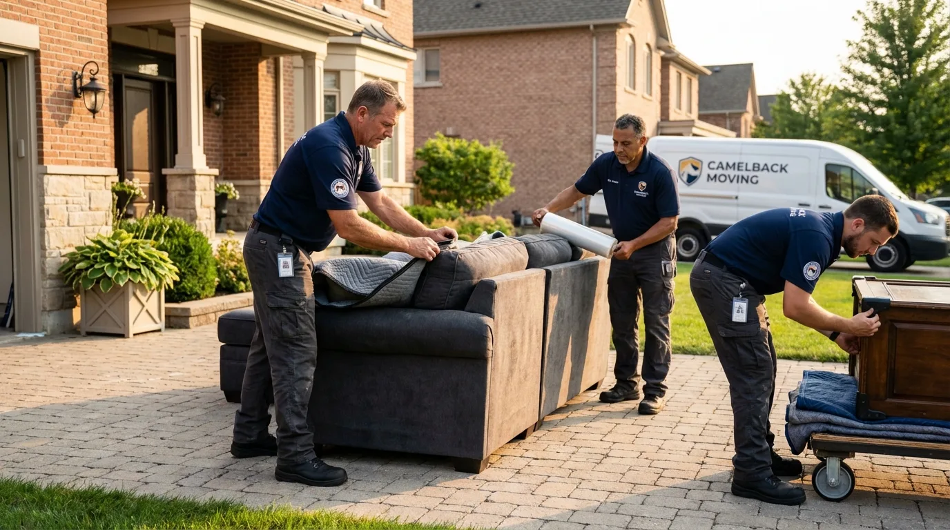 Large estate moving crew wrapping furniture in Rugby, ND
